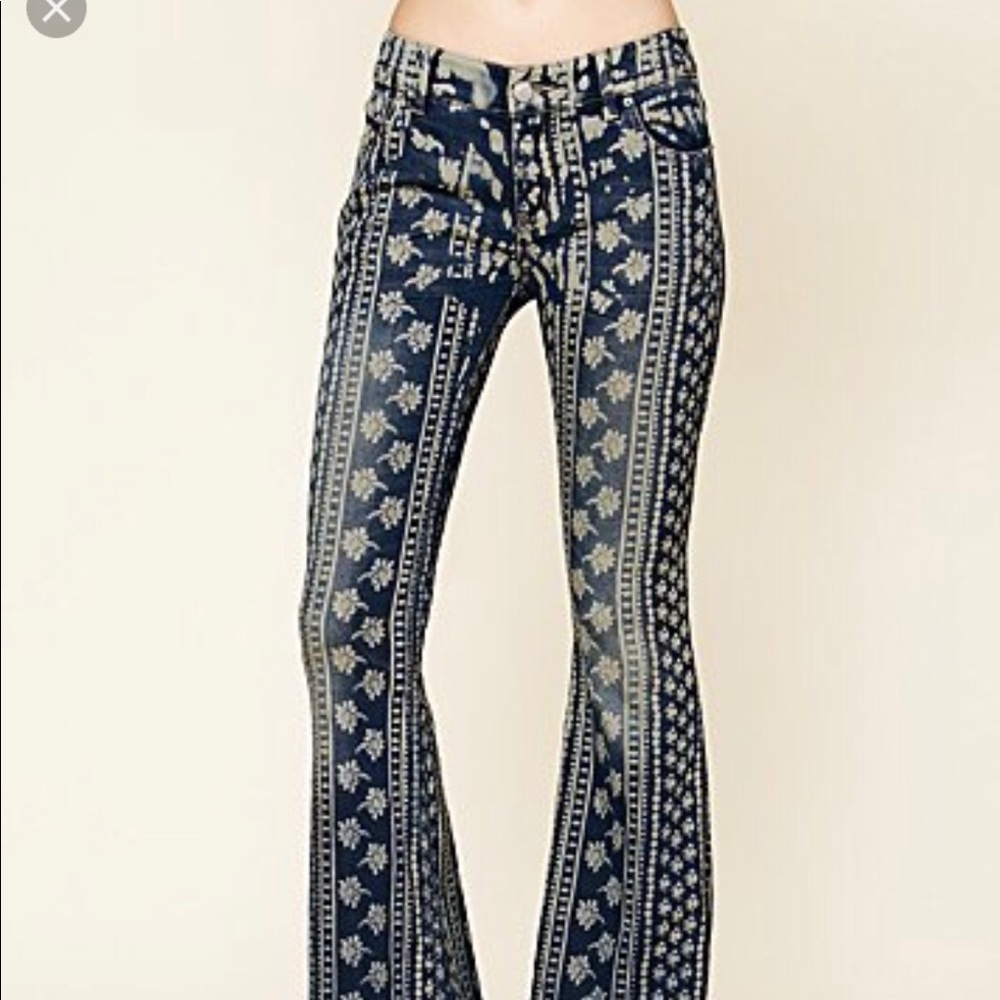 Free People Printed Flare Jeans